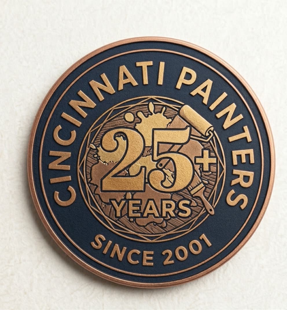 A bronze plaque reading Cincinnati Painters, 25+ years, since 2001