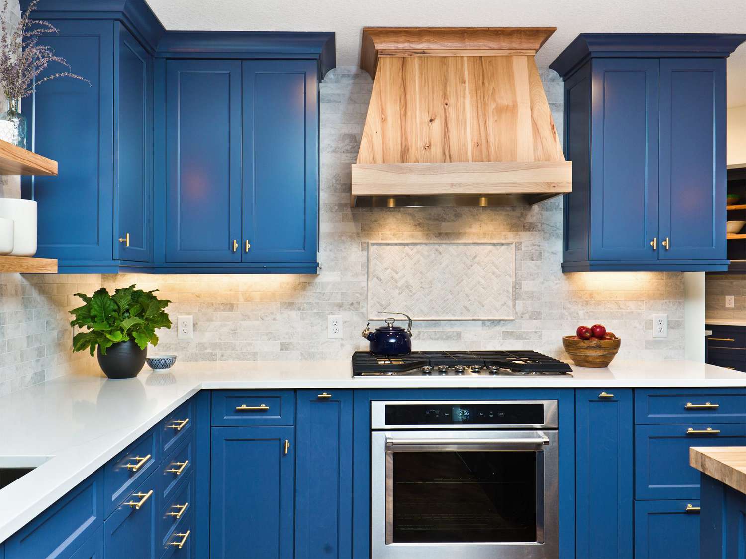 Hand-brushed interior trim and a painted six-panel door
